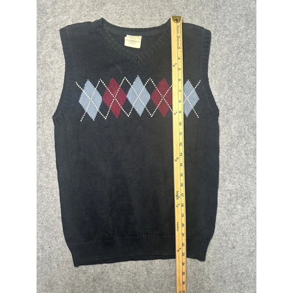 Old Navy Argyle Knit Sweater Vest Large 10-12 Navy Blue Cotton Preppy Boys